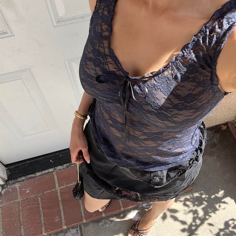 Brandy Melville lace navy blue top